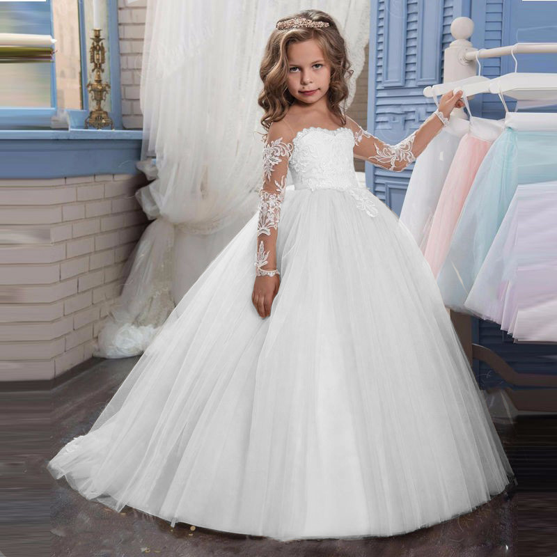 Vestido de noche de tul para niñas, estilo tutú, para bodas, damas de honor, largo hasta el suelo, de princesa, para actuaciones de piano, de Amazon transfronterizo.