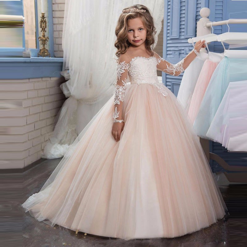 Vestido de noche de tul para niñas, estilo tutú, para bodas, damas de honor, largo hasta el suelo, de princesa, para actuaciones de piano, de Amazon transfronterizo.
