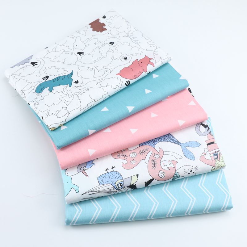儿童卡通恐龙美人鱼印花布料 宝宝包被 全棉床品面料 被套床单布