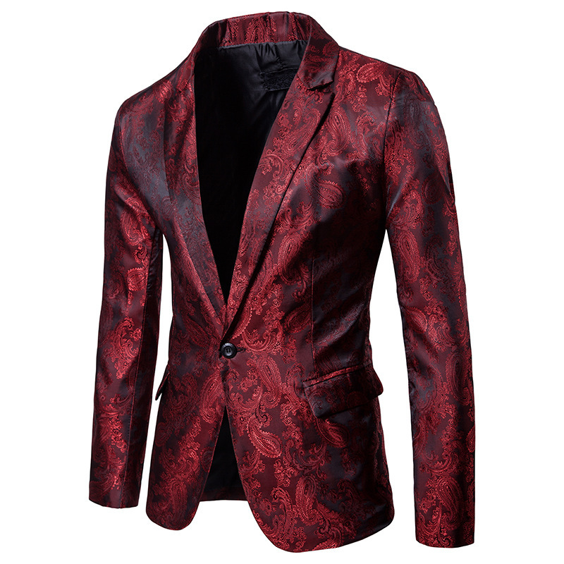 Foreign Trade Men's Autumn and Winter New Men's Bright Face Dark Pattern Suit Nightclub One Button Men's Lapel Suit Trendy Suit