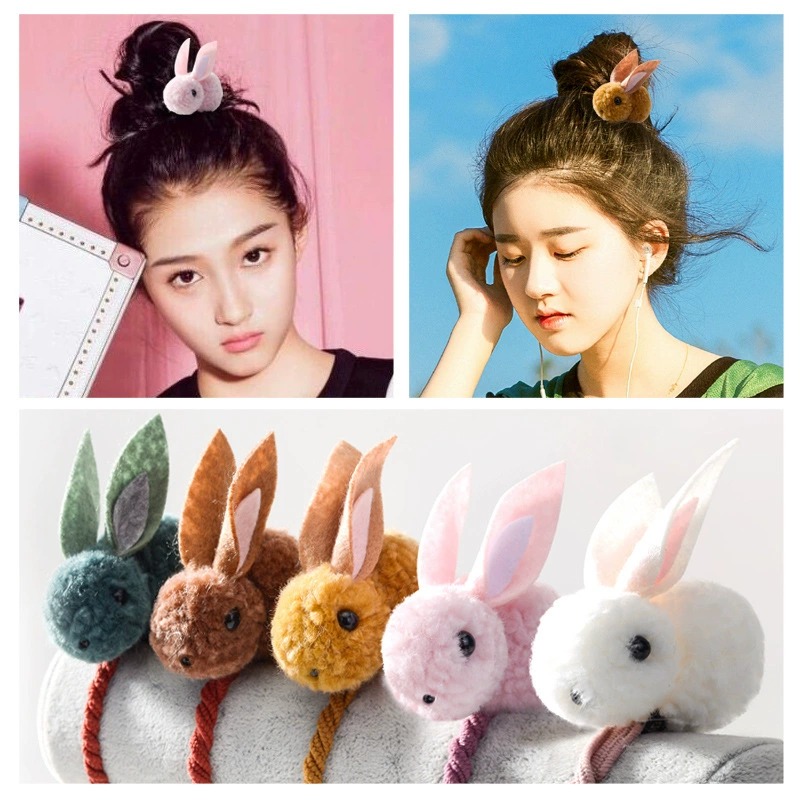 Children's Hair Tie (TikTok) Rabbit Plush Topknot, Soft Elastic Cord, Cartoon Colors
