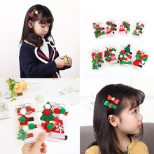 新款圣诞儿童发饰 可爱宝宝百搭发夹套装蝴蝶结毛球圣诞头饰批发