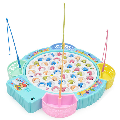 Children's electric fishing toys, rotating fishing plate set, children's parent-child interactive toys