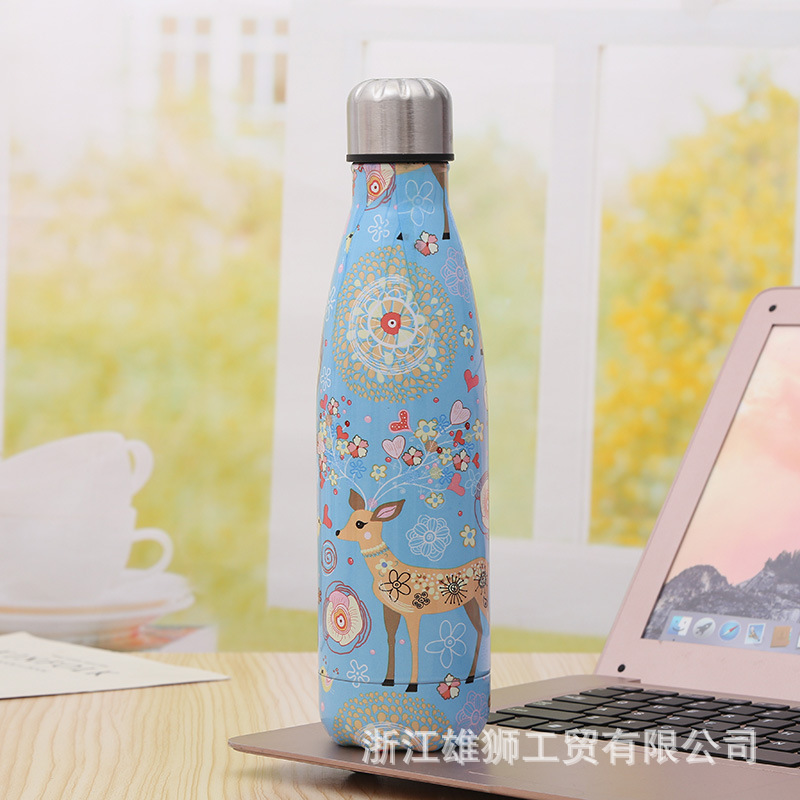 Nuevo 304 termo de acero inoxidable taza de dibujos animados ciervos botella de Coca-cola deportes al aire libre taza de agua termo botella de suministro al por mayor