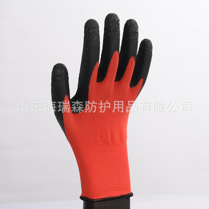 十三针透气发泡劳保手套 涂胶浸胶防护手套耐磨防滑批发