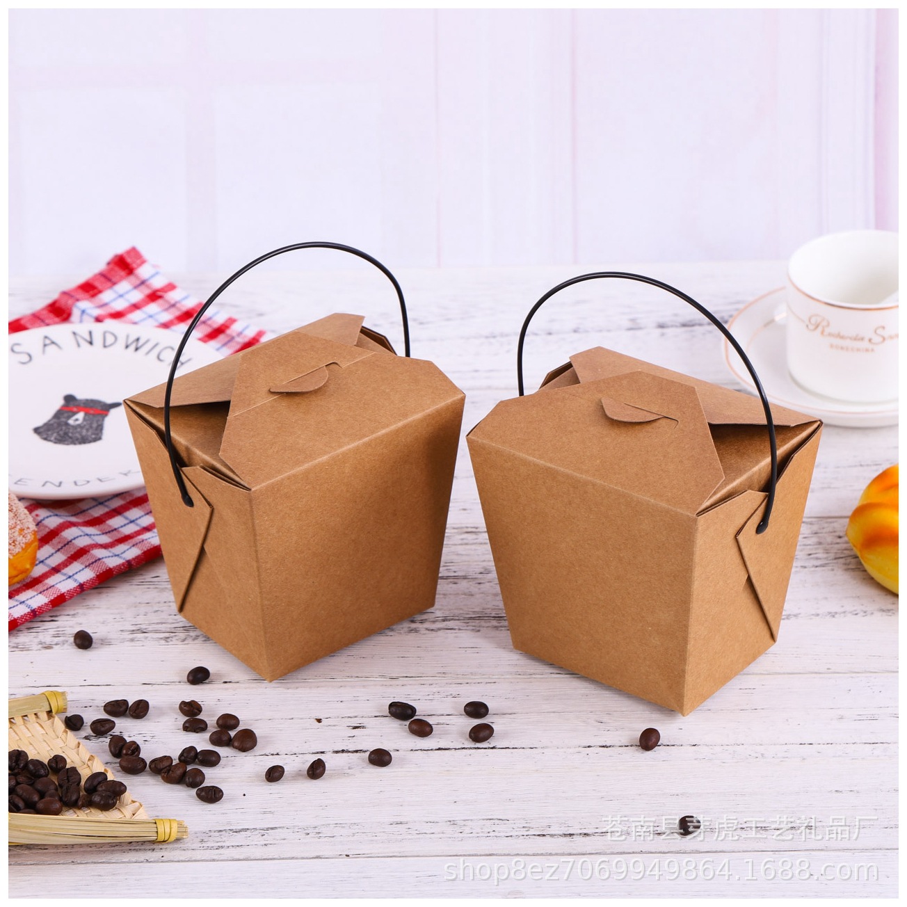 一次性外卖打包牛皮纸盒手提鸡米花鸡块排骨包装盒牛皮纸折叠餐盒
