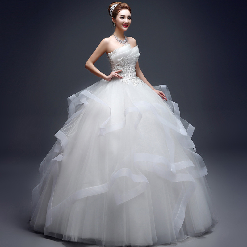 [Bride's Wedding Dress] Strapless Slim-fit Bride's Wedding Dress Floor-length Slim-fit Korean-style Large Size Tutu Dress
