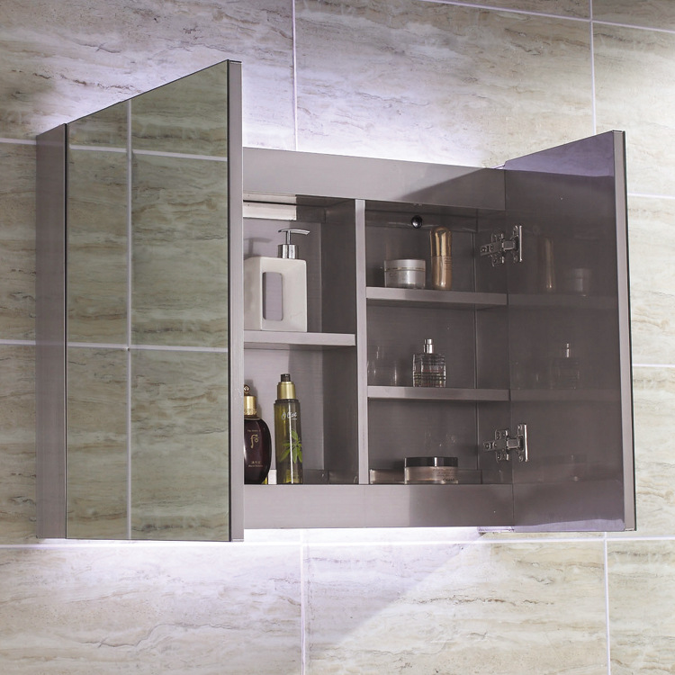 厂家定 制 挂墙式不锈钢镜柜 卫生间储物柜 现代带灯卫浴镜箱 批