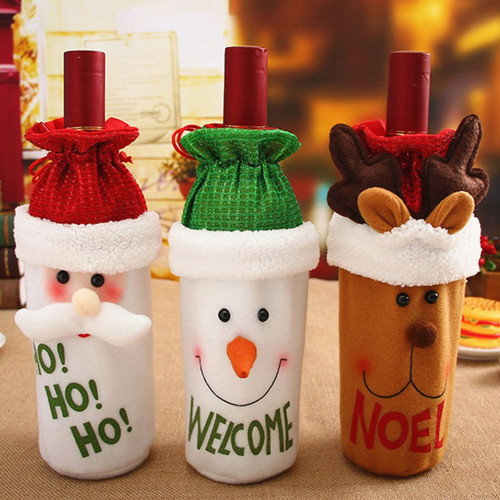 Christmas decoration bottle cover knitted scarf and hat red wine bottle cap snowman bottle sleeve restaurant decoration
