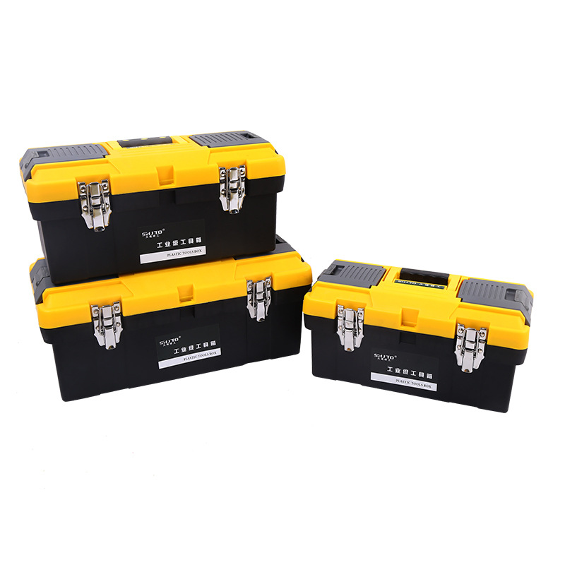 Producción y ventas de la fábrica ABS caja de herramientas portátil hebilla de hierro tamaño pequeño plástico coche caja de herramientas linyi al por mayor