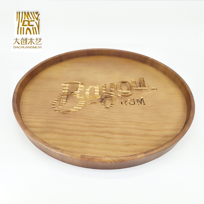 木托盘 欧式茶色实木茶具盘 圆形托盘小圆盘木盘子松木干果盘