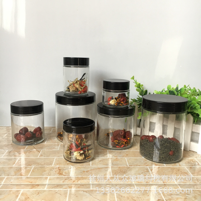 现货大小容量柱体圆形芝麻酱瓶180g克透明高矮酱菜玻璃罐配套瓶盖