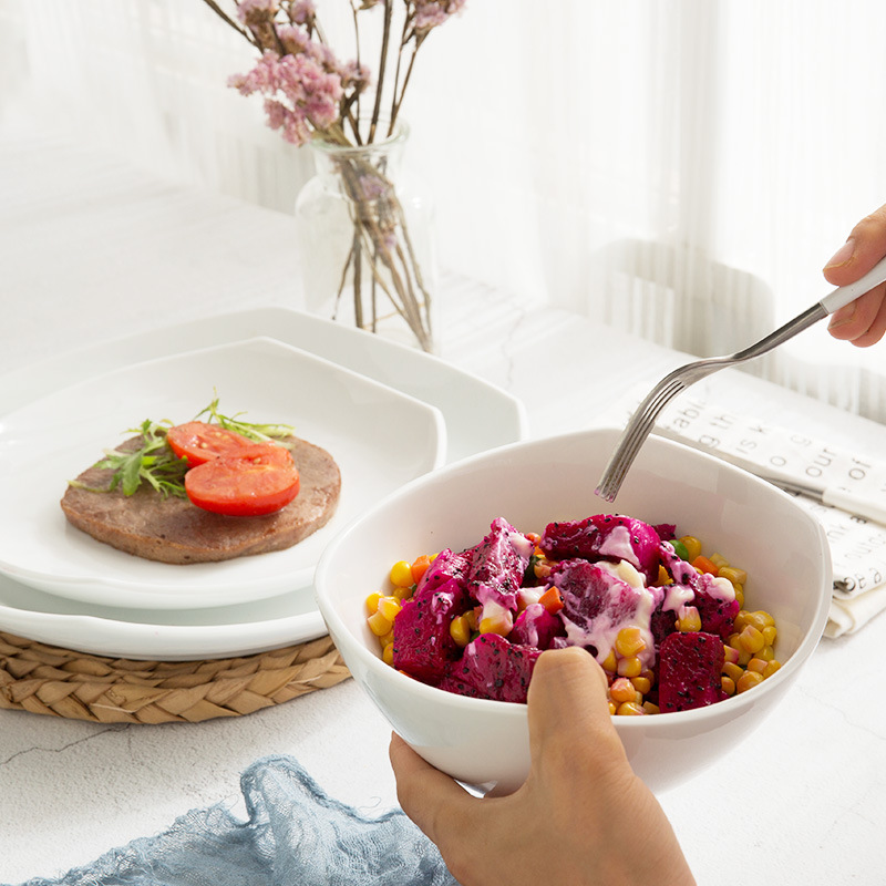 Estilo Europeo simple creativo nuevo tazón de fuente de la ensalada de porcelana de hueso Placa de 10 pulgadas Placa de 8 pulgadas plato de fruta vajilla traje vajilla Occidental