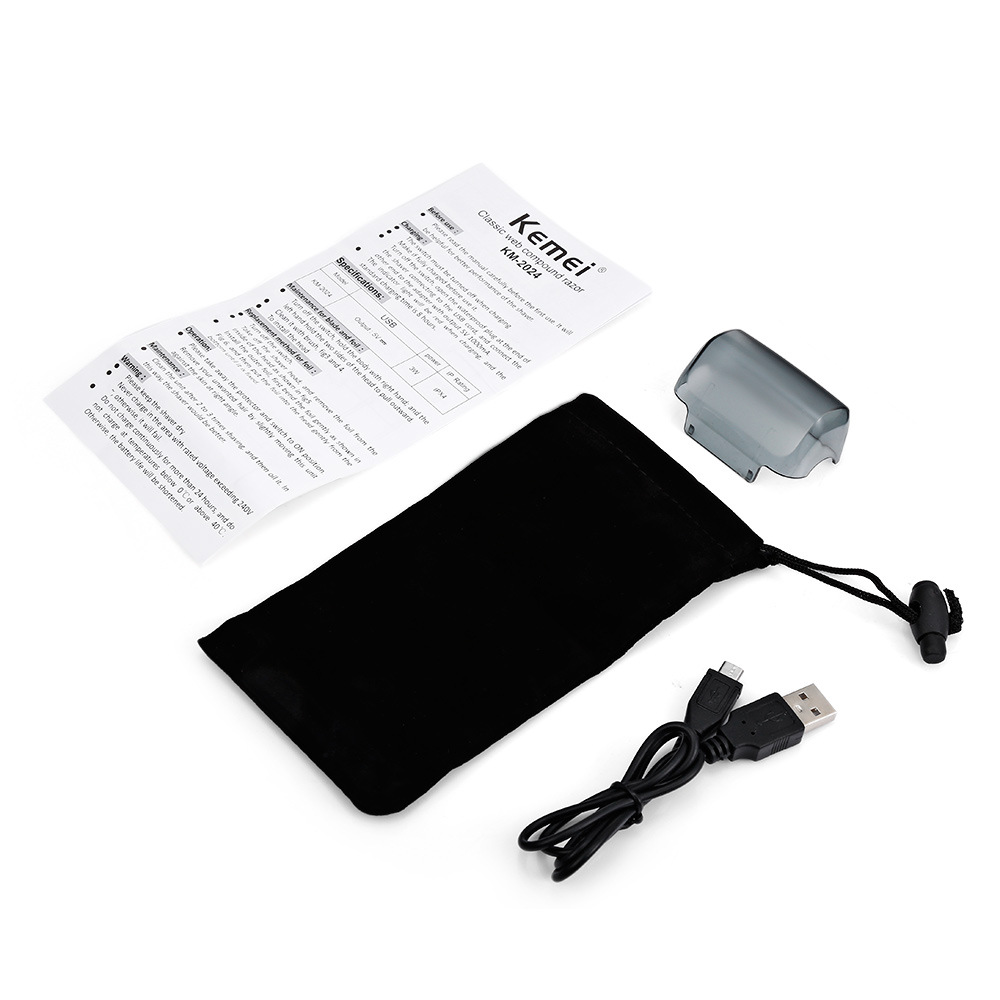 KM-2024 Komei nuevo USB carga alternativo doble red de afeitar de oro y plata cuchillo neto de lavado de cuerpo completo