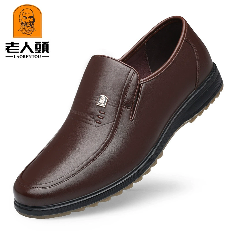Мужские деловые повседневные туфли-слипоны из натуральной кожи с флисовой подкладкой, цельные, для прямой поставки, большие размеры, резиновая подошва, для мужчин среднего и старшего возраста, для пап.