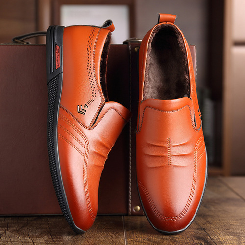 2024 casual leather shoes for young men, new style inner heightening fashion casual shoes, business lace-up plus velvet cotton leather shoes