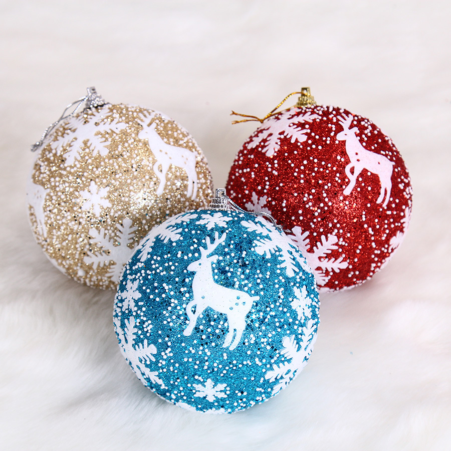 Bola de Navidad de Hong Kong de 8 cm, adorno de espuma para árbol de Navidad, bola colgante colorida, bola pintada, decoración de copos de nieve y escena de nieve