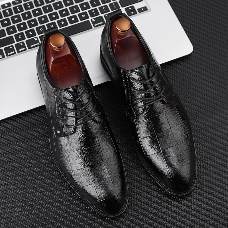 New Men's Casual Shoes Extra Large Size Business Dress Leather Shoes Men's Lace-Up All-Match Wedding Shoes