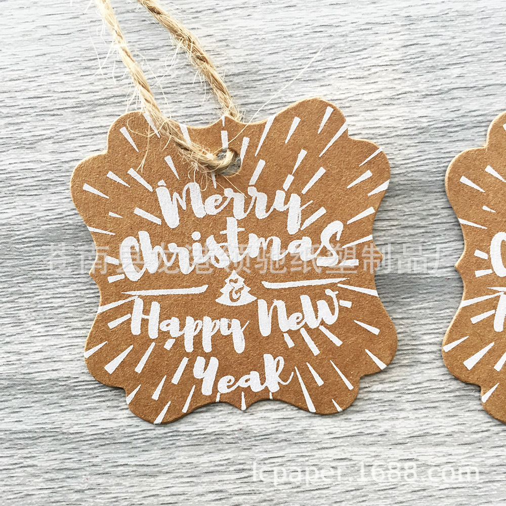 新款Merry Christmas创意圣诞印白牛皮纸吊牌礼物烘焙装饰卡片