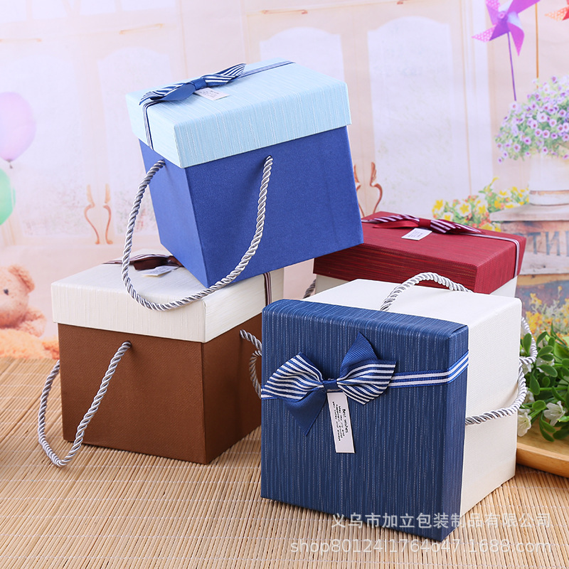 新款天地盖礼盒精美蝴蝶结艺术纸手提礼品包装盒方形高档礼品盒