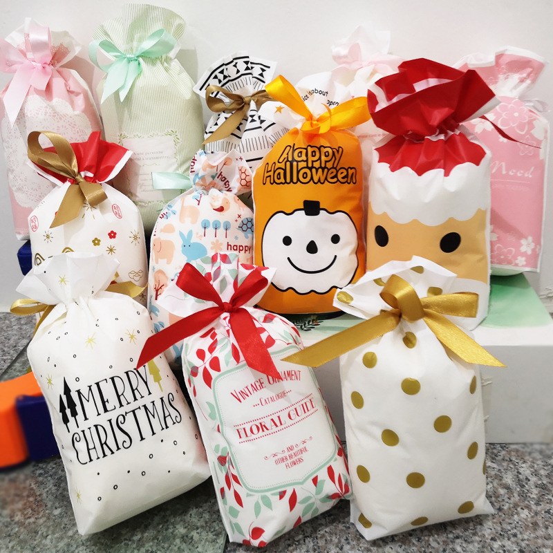 50个装束口袋清新圣诞节新年礼品包装袋丝带抽绳袋糖果袋袋
