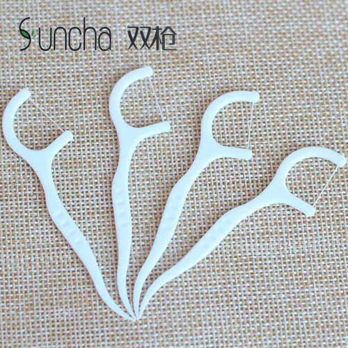 Double gun disposable dental floss stick boxed interdental cleaning dental floss pick crimping stick children's nylon 50 pieces of dental floss wholesale