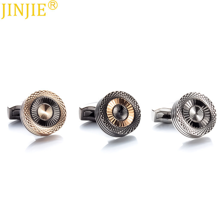 Spot high-grade round double plated metal cufflinks wholesale men's gold plated French cufflinks