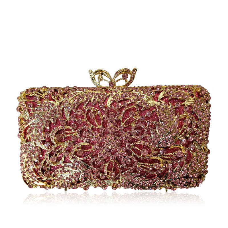 * bolsas de mano de diamantes europeos y estadounidenses bolsas de cena de cristal metálicas perforadas bolsas de novia de diamantes manuales