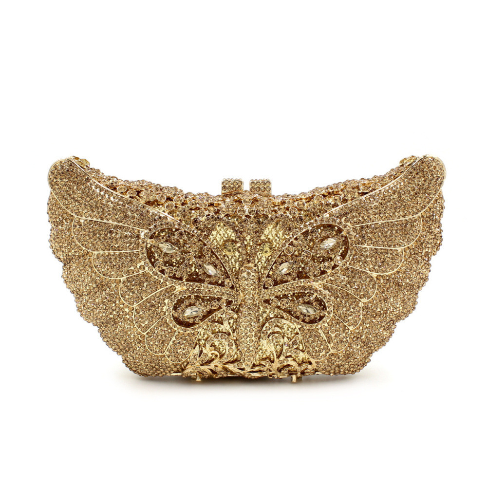 Fábrica de una bolsa de perforación de cabello hueco metal de cristal bolsa de cena de diamantes bolsa de mano de mariposa bolso de diamantes rojo