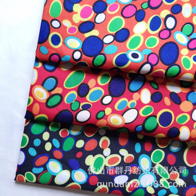 桃皮绒全涤印花布 水蜜桃印花彩色圆点印花 箱包鞋材里布服装辅料