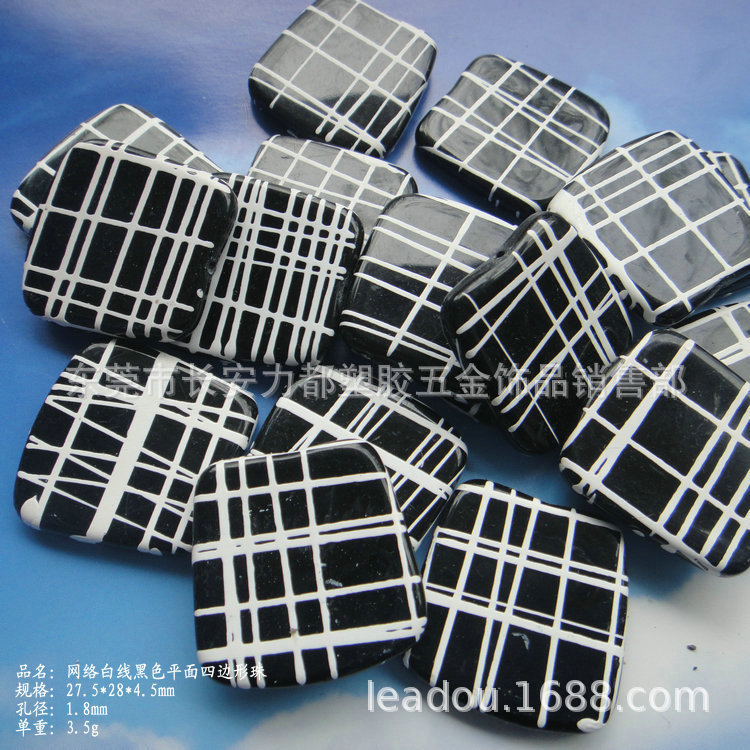 28mm Network white line Black flat quadrangle beads painted square beads Black shaped square beads
