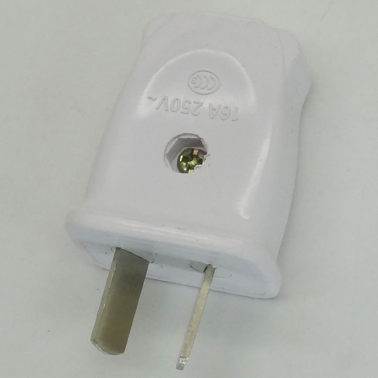 053转动一体铜片2插头 纯白单相二极电源接线插头插脚纯铜柱