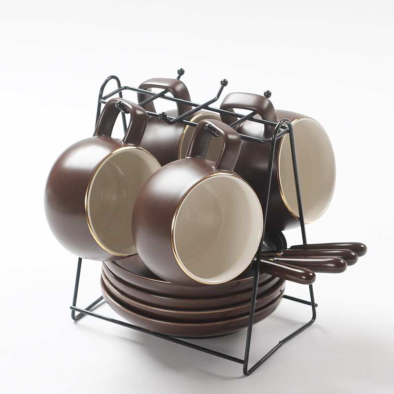 Taza de café en forma de tambor original Taza de moda retro Taza de agua Taza con platillo Cuchara Juego de caja de regalo al por mayor