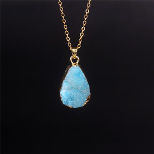 Druzy natural stone drop-shaped agate tooth crystal cluster Crystal Bud Crystal hole necklace pendant Dropshipping