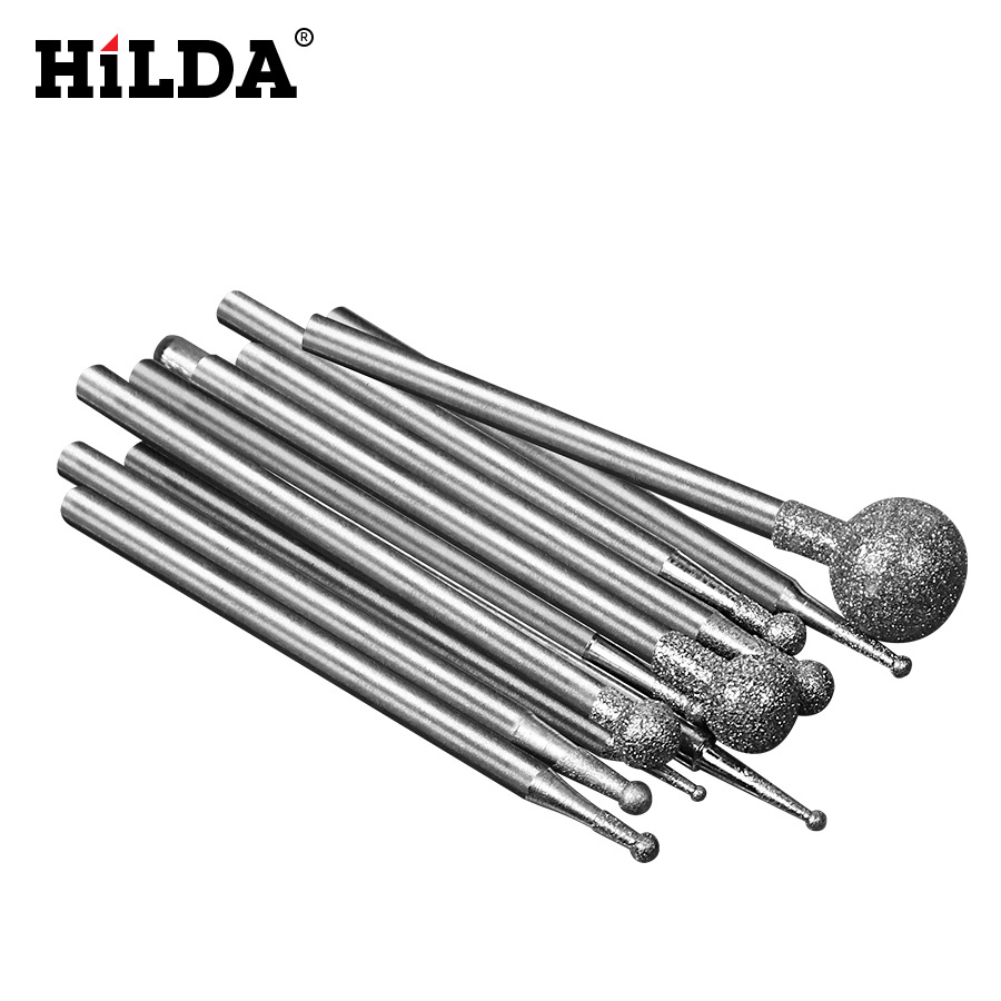 Hilda diamante pulido cabeza redonda esférica diamante pulido cabeza 3mm eléctrica molienda piedra cruda peeling pulido varilla aguja