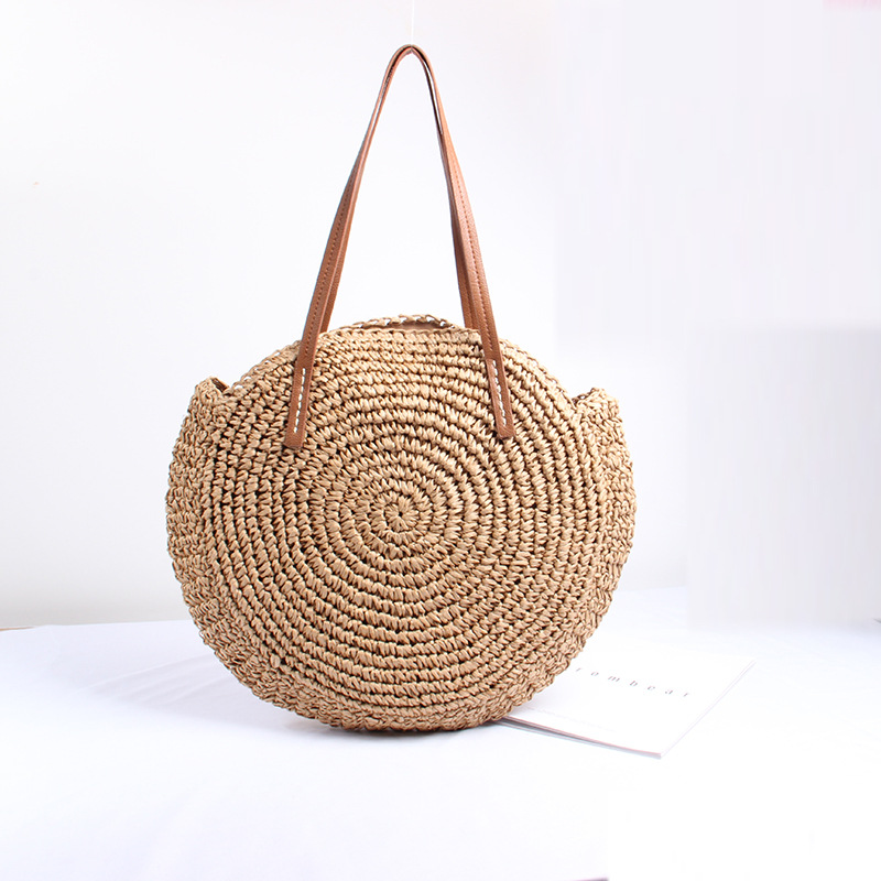 Round Shoulder Straw Bag Large-capacity Straw Bag Woven Bag Seaside Vacation Beach Bag Versatile Women's Bag
