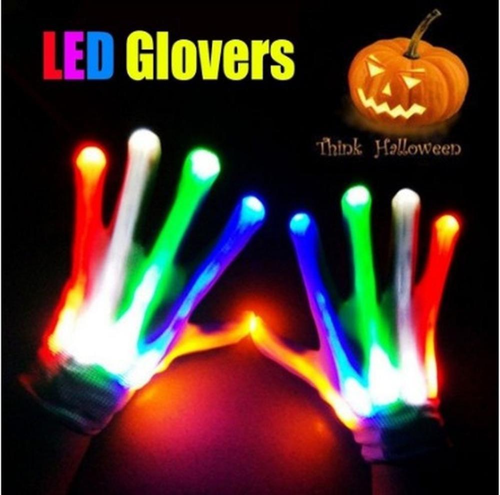 LED colorido luminoso guantes de rendimiento hueso de la mano Guantes luminosos arco iris de Halloween guantes de regalo luminoso de Navidad