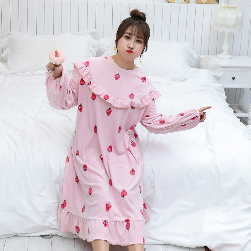 新款韩版甜美可爱大码水貂绒睡衣女士秋冬加厚家居服套装舒适亲肤