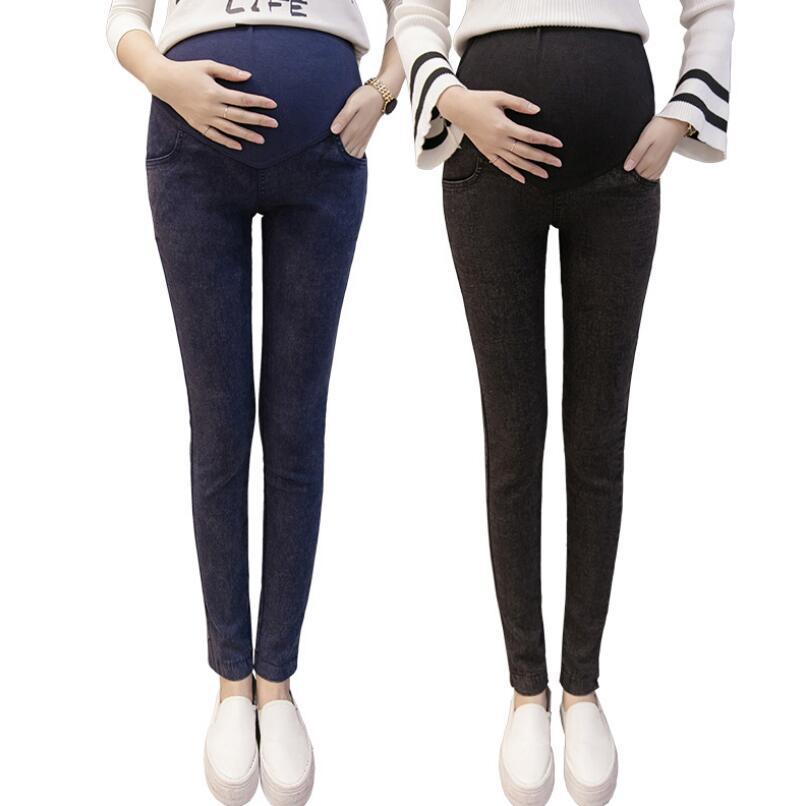 thumbnail image 2 of Pantalones de mujer embarazada elásticos ajustados para pies pequeños, vaqueros negros para mujer embarazada, leggings sin caída, 2 of 2