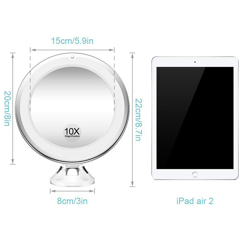 10X ampliación transfronteriza LED Luz de relleno espejo de maquillaje espejo de belleza con luz espejo de baño con ventosa