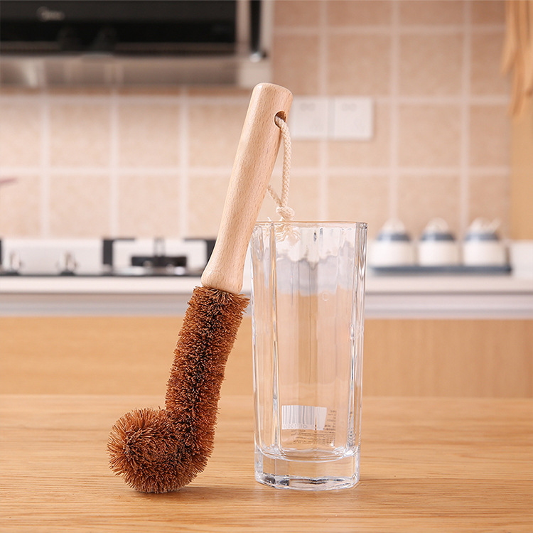 Coconut Palm Cup Cleaning Brush Coffee Pot Cleaning Brush Long-Handled Brush Kitchen Cup Cleaning Brush Glass Cup Coffee Cup Cleaning Brush