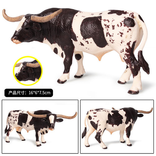 Solid simulation wild animal cattle model Texas Longhorn cattle ranch cow children's toy ornaments