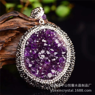 Natural Amethyst cluster pendant autumn and winter sweater chain fashion all-match upgrade white copper inlaid crystal necklace