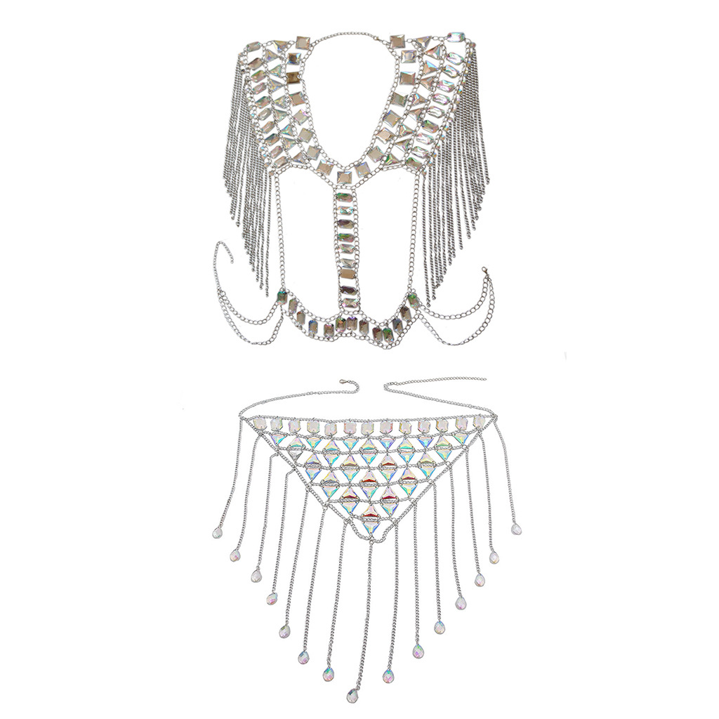 Cadena de pecho sexy europea y americana para mujer, estilo veraniego de playa, chaleco con borlas, conjunto de cadenas corporales de acrílico con gemas, venta al por mayor transfronteriza. image 6