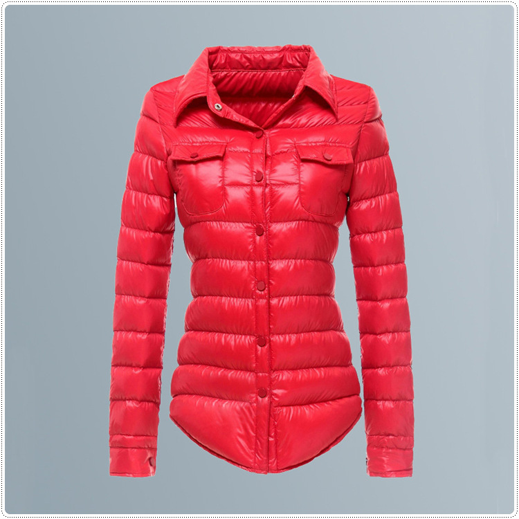 糖果色韩版轻薄短款羽绒服衬衣女修身显瘦羽绒衬衫女一件代发