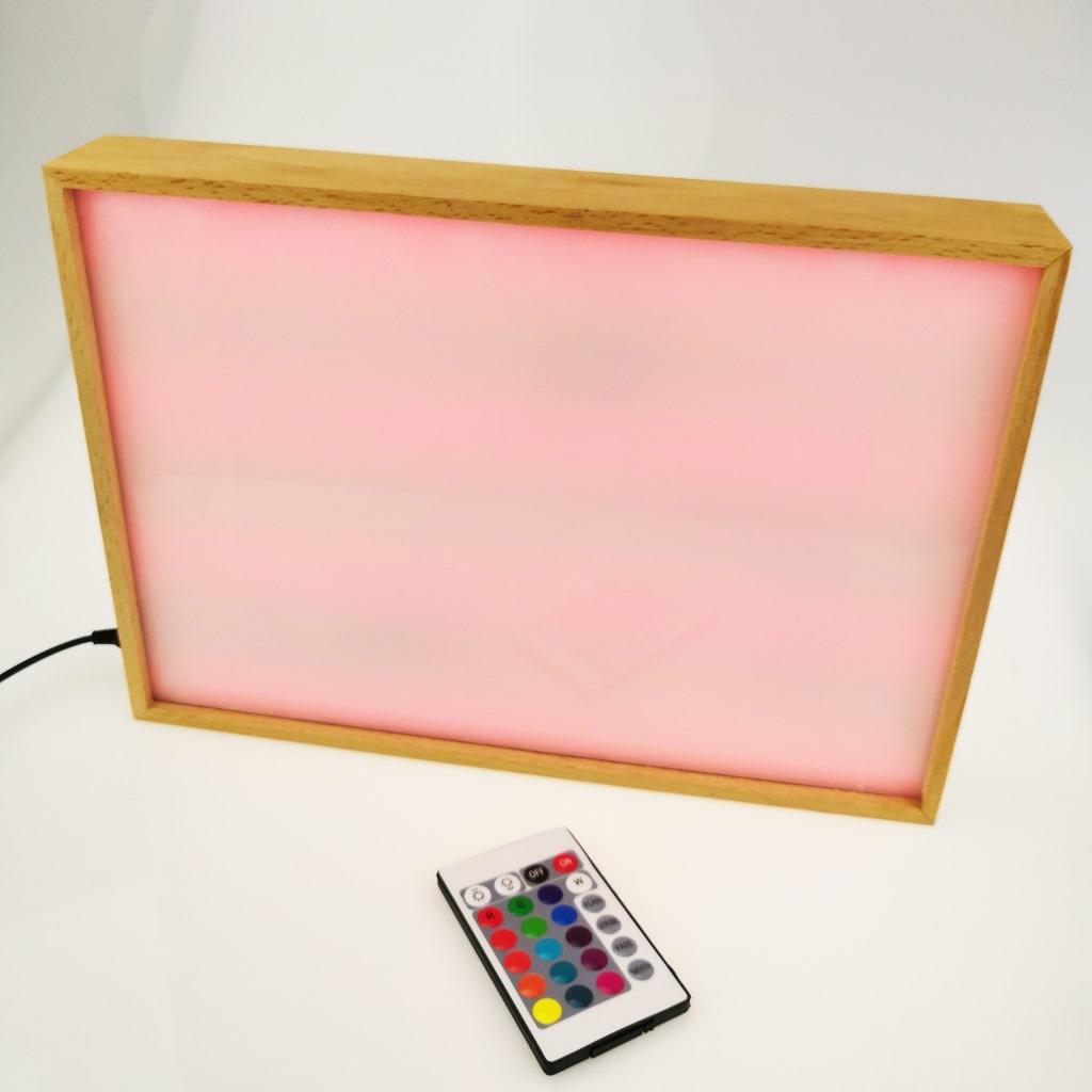 可充电彩灯原木小夜灯灯箱相框LED遥控彩色小夜灯克换相片广告画
