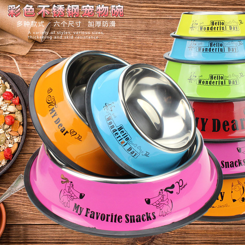 Wholesale non-slip stainless steel pet bowl dog food bowl paint printed cat bowl extra large dog bowl supplies