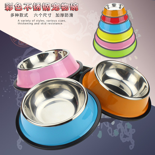 Wholesale non-slip stainless steel pet bowl dog food bowl paint printed cat bowl extra large dog bowl supplies