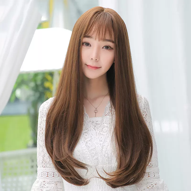 跨境日韩亚马逊独立站女长发卷发套空气刘海齐微卷内扣假发全头套