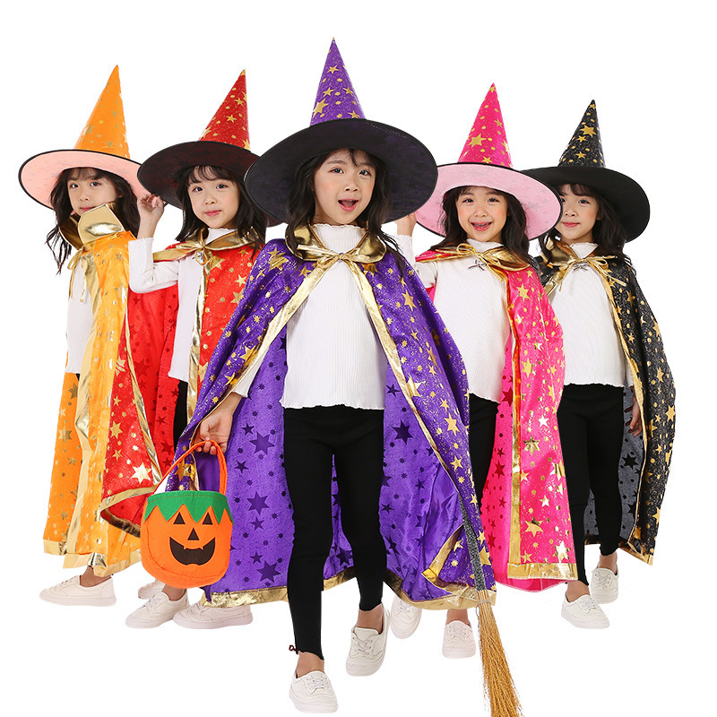Halloween Cloak Children's Performance Costume Little Witch Mage cosplay Five-Star Cloak Hat Set Halloween Cloak Children's Performance Costume Little Witch Mage cosplay Five-Star Cloak Hat Set
